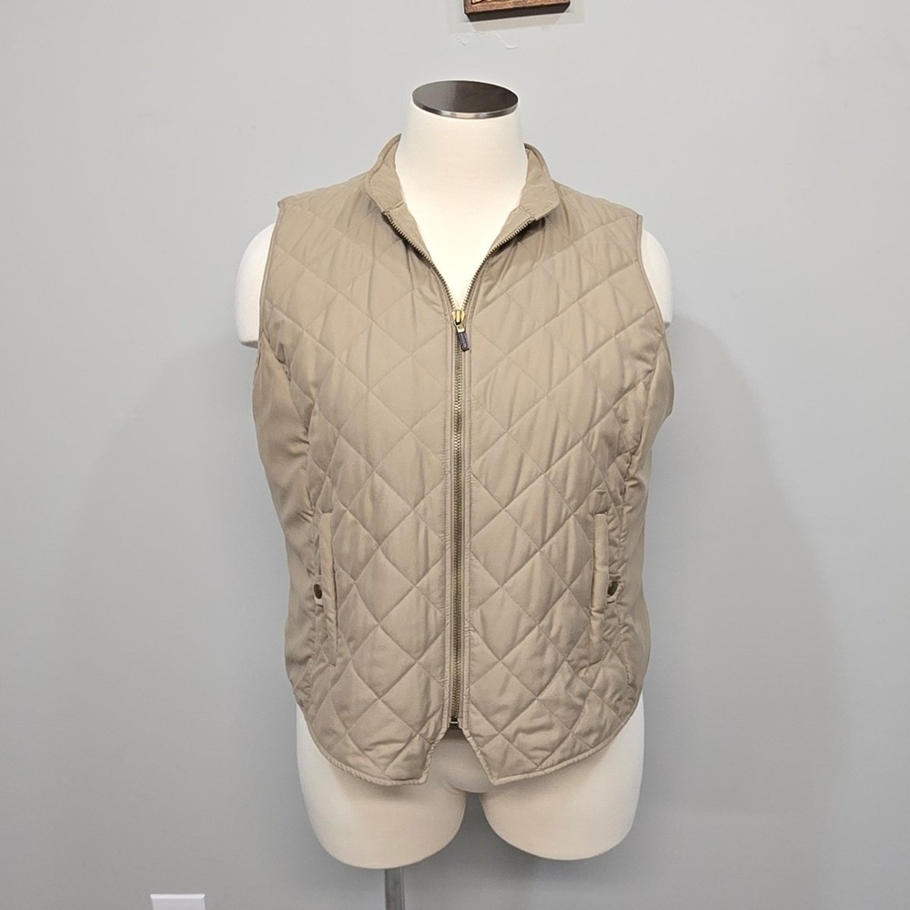 Lauren Ralph Lauren Quilted Vest Women 2X Tan Khaki Full Zip Equestrian Preppy